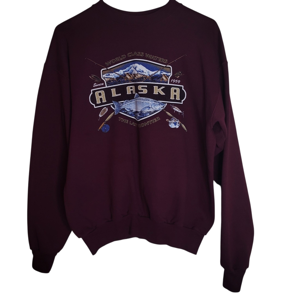 Alaska "The Last Frontier World Class Waters" Maroon Sweatshirt SIZE (M) 38/40
